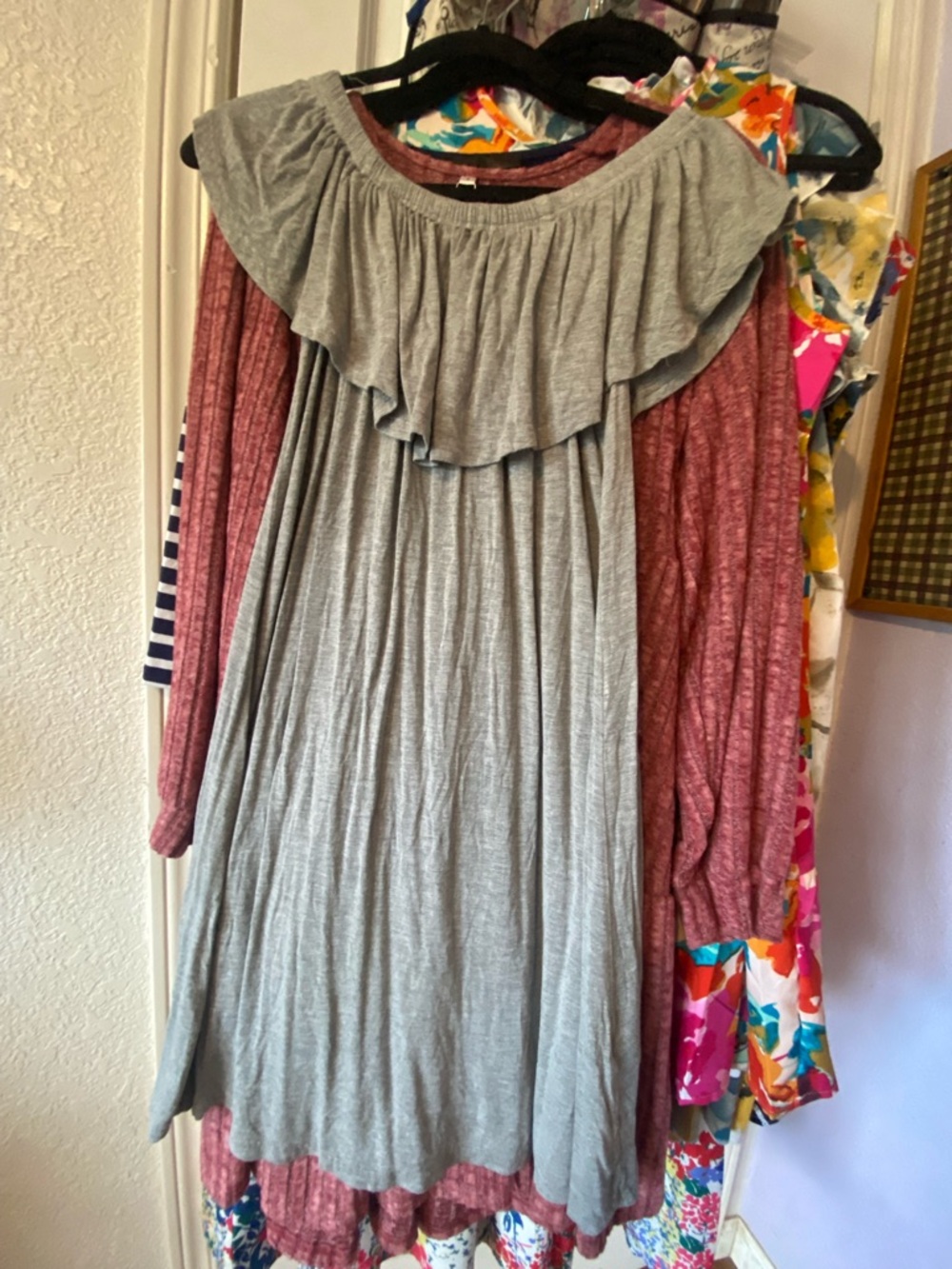 Ruffled Off-Shoulder Layered Dress in Heather Gray Women’s Spring Dress